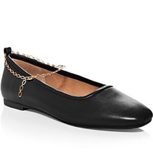 Aqua Bloomingdales Gabby Black Leather Chain Embellished Ballet Flats